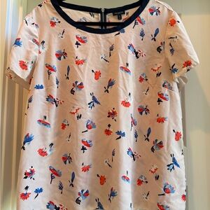 Talbots Floral Top with Navy Accents